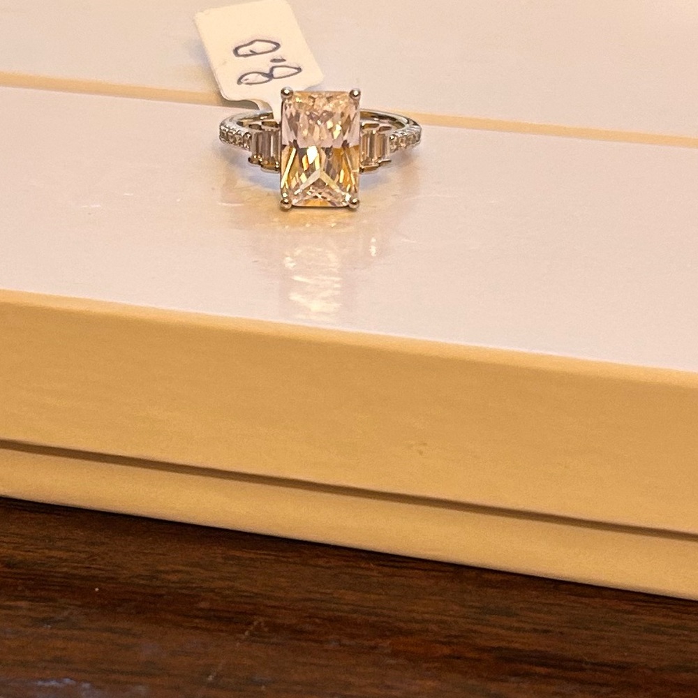 Size 8 Large Rectangle Diamond CZ Solitaire Silver Tone Women's Ring